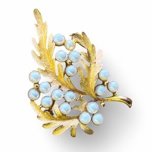 Vintage Alan J. Gold and Faux Pearl Leaf Brooch